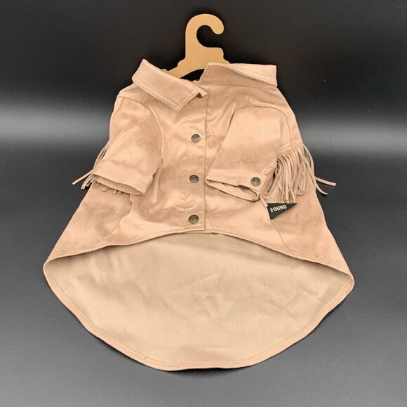 Found My Animal Coat Jacket Pet Dog Fringe Faux Leather Size L Beige - Picture 3 of 6